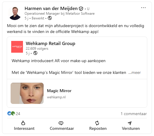 Post over de wehkamp Magic Mirror augmented reality-feature